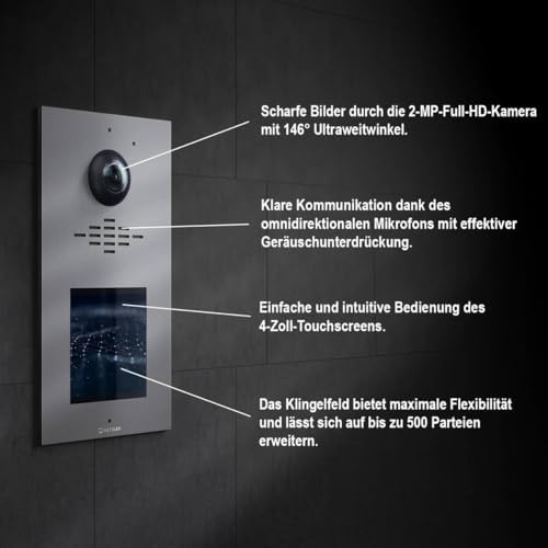 Metzler Video Türsprechanlage HD mit 2 Innenstationen, 146° Weitwinkel, Nachtsicht für Zuhause