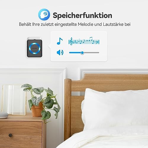 TECKNET Funkklingel Set – Wasserdichte Türklingel für Außen, 400m Reichweite, 60 Melodien und LED-Blitz