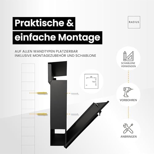 Radius Designer Briefkasten Anthrazit – Personalisierbar mit Lasergravur – Edelstahl V2A für Ihr Zuhause – 10 Jahre Gara