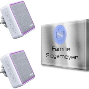 Metzler Kabellose Funkklingel - Hohe Reichweite & Wasserfest - Edelstahl Design für Wohnräume - 2 Empfänger