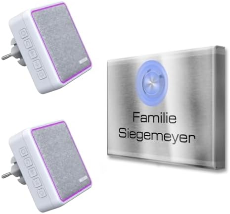 Metzler Kabellose Funkklingel - Hohe Reichweite & Wasserfest - Edelstahl Design für Wohnräume - 2 Empfänger
