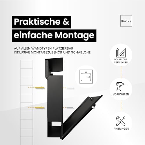 Radius Designer Briefkasten Anthrazit – Personalisierbar mit Lasergravur – Edelstahl V2A für Ihr Zuhause – 10 Jahre Gara