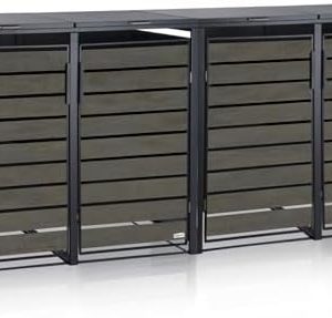 Zelsius Mülltonnenbox 4 Tonnen | 120-240 Liter in Anthrazit | Stilvolle Holzoptik Tür für Garten oder Terrasse