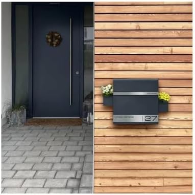 Metzler Briefkasten Anthrazit mit Zeitungsfach - personalisierter Wandbriefkasten aus massivem Stahl | Modell Stencil 2