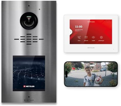 Metzler Video Türsprechanlage HD mit 2 Innenstationen, 146° Weitwinkel, Nachtsicht für Zuhause