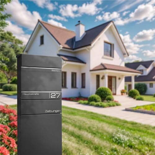 Metzler Standbriefkasten anthrazit RAL 7016 - Wetterfest mit Namensschild & Zeitungsfach | Perfekt für jeden Außenbereic