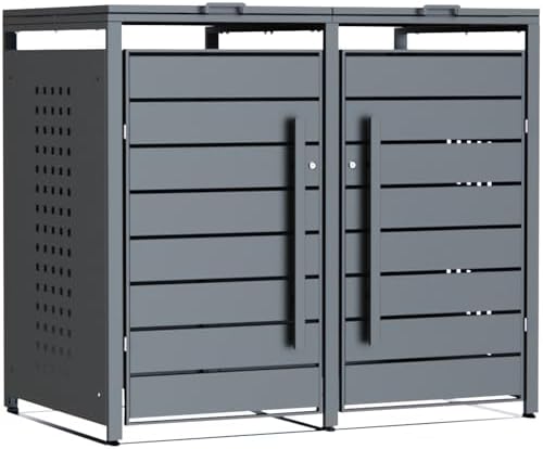 CHOSHOME Mülltonnenbox 4er - Wetterfester & abschließbarer Stahl für 4 Mülltonnen im Garten, erweiterbar, Anthrazit