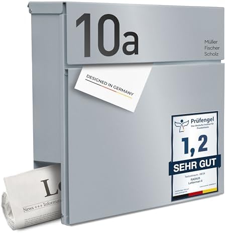 Radius Designer Briefkasten Anthrazit – Personalisierbar mit Lasergravur – Edelstahl V2A für Ihr Zuhause – 10 Jahre Gara
