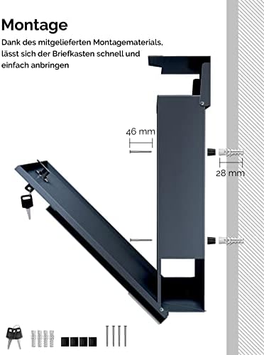Siebert Metzler Briefkasten Basaltgrau RAL7012 mit Zeitungsfach & Edelstahl Namensschild – langlebig & modern für Ihr Zu