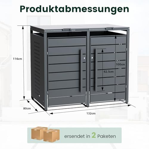 CHOSHOME Mülltonnenbox 4er - Wetterfester & abschließbarer Stahl für 4 Mülltonnen im Garten, erweiterbar, Anthrazit