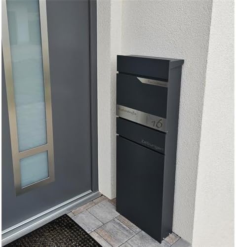 Metzler Standbriefkasten anthrazit RAL 7016 - Wetterfest mit Namensschild & Zeitungsfach | Perfekt für jeden Außenbereic