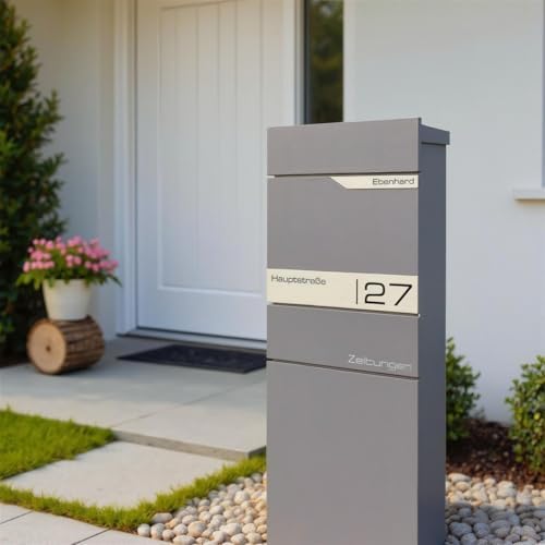 Metzler Standbriefkasten anthrazit RAL 7016 - Wetterfest mit Namensschild & Zeitungsfach | Perfekt für jeden Außenbereic