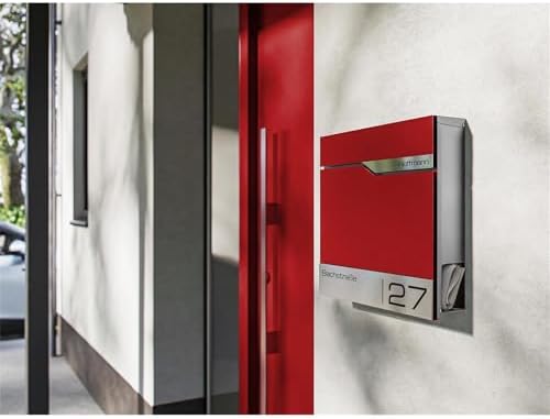 Siebert Metzler Briefkasten Basaltgrau RAL7012 mit Zeitungsfach & Edelstahl Namensschild – langlebig & modern für Ihr Zu