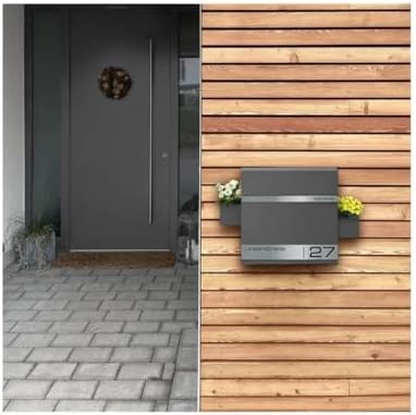 Metzler Briefkasten Anthrazit mit Zeitungsfach - personalisierter Wandbriefkasten aus massivem Stahl | Modell Stencil 2