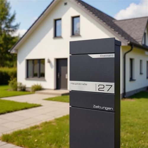 Metzler Standbriefkasten anthrazit RAL 7016 - Wetterfest mit Namensschild & Zeitungsfach | Perfekt für jeden Außenbereic