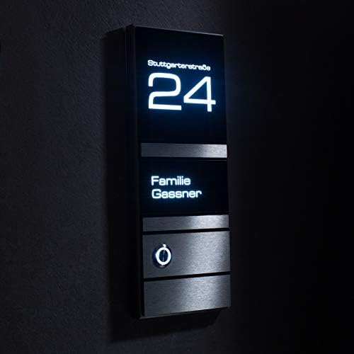 Metzler Design Edelstahl Türklingel mit LED-Beleuchtung – Austauschbares Namensschild für individuelle Beschriftung – Mo