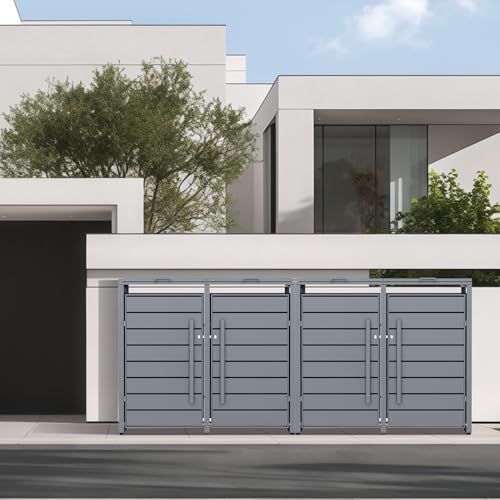 CHOSHOME Mülltonnenbox 4er - Wetterfester & abschließbarer Stahl für 4 Mülltonnen im Garten, erweiterbar, Anthrazit