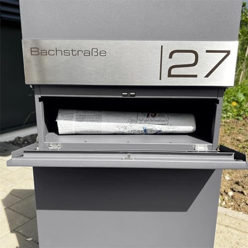 Metzler Standbriefkasten anthrazit RAL 7016 - Wetterfest mit Namensschild & Zeitungsfach | Perfekt für jeden Außenbereic