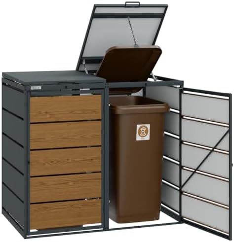 Mülltonnenbox 4er für 120 Liter | Golden Oak | Wetterfeste Mülltonnenverkleidung für den Garten