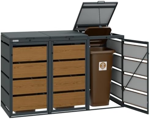 Mülltonnenbox 4er für 120 Liter | Golden Oak | Wetterfeste Mülltonnenverkleidung für den Garten