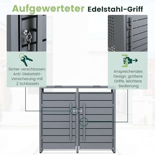 CHOSHOME Mülltonnenbox 4er - Wetterfester & abschließbarer Stahl für 4 Mülltonnen im Garten, erweiterbar, Anthrazit