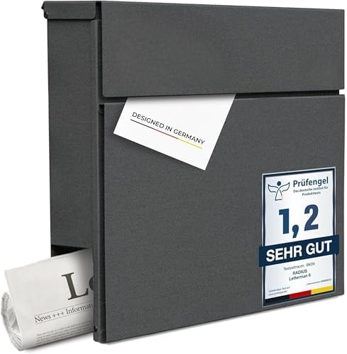 Radius Designer Briefkasten Anthrazit – Personalisierbar mit Lasergravur – Edelstahl V2A für Ihr Zuhause – 10 Jahre Gara