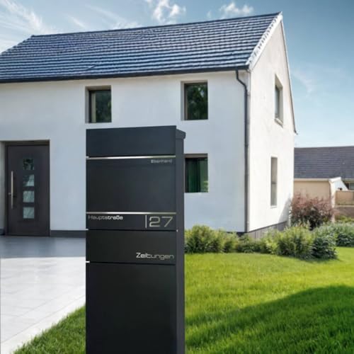 Metzler Standbriefkasten anthrazit RAL 7016 - Wetterfest mit Namensschild & Zeitungsfach | Perfekt für jeden Außenbereic