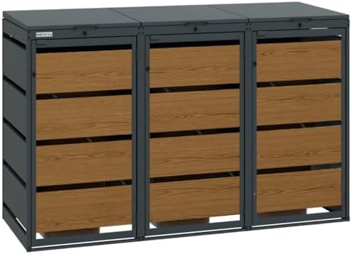 Mülltonnenbox 4er für 120 Liter | Golden Oak | Wetterfeste Mülltonnenverkleidung für den Garten