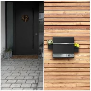 Metzler Briefkasten Anthrazit mit Zeitungsfach - personalisierter Wandbriefkasten aus massivem Stahl | Modell Stencil 2