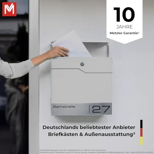 Siebert Metzler Briefkasten Basaltgrau RAL7012 mit Zeitungsfach & Edelstahl Namensschild – langlebig & modern für Ihr Zu