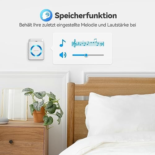 TECKNET Funkklingel Set – Wasserdichte Türklingel für Außen, 400m Reichweite, 60 Melodien und LED-Blitz