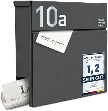 Radius Designer Briefkasten Anthrazit – Personalisierbar mit Lasergravur – Edelstahl V2A für Ihr Zuhause – 10 Jahre Gara