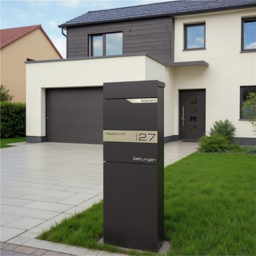 Metzler Standbriefkasten anthrazit RAL 7016 - Wetterfest mit Namensschild & Zeitungsfach | Perfekt für jeden Außenbereic