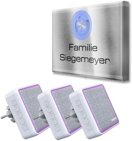 Metzler Kabellose Funkklingel - Hohe Reichweite & Wasserfest - Edelstahl Design für Wohnräume - 2 Empfänger