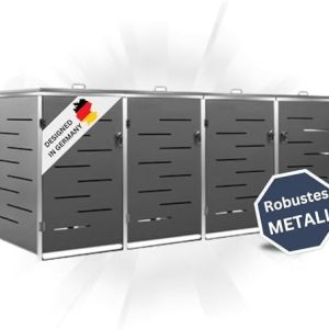 DELUKE Mülltonnenbox JAGU aus Edelstahl für 4x240L | Robuste Anthrazit Verkleidung für Garten & Terrasse