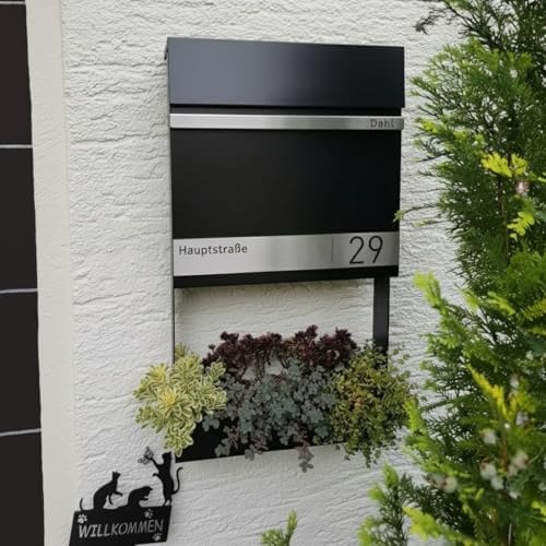 Metzler Briefkasten Anthrazit mit Zeitungsfach - personalisierter Wandbriefkasten aus massivem Stahl | Modell Stencil 2