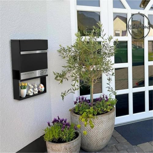 Metzler Briefkasten Anthrazit mit Zeitungsfach - personalisierter Wandbriefkasten aus massivem Stahl | Modell Stencil 2