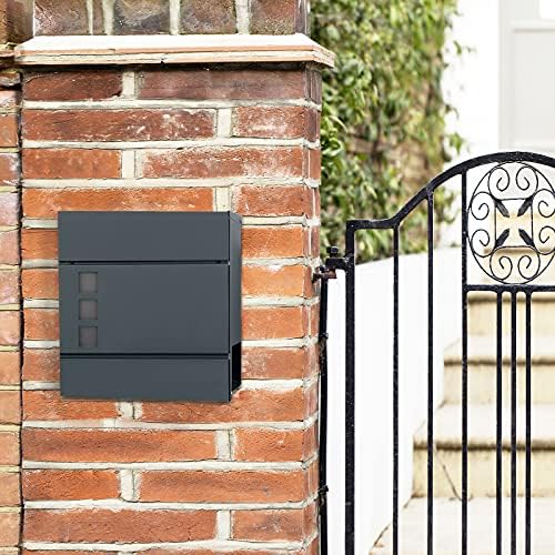 SONGMICS XXL Briefkasten mit Zeitungsfach – moderner, abschließbarer Postkasten für Ihren Vorgarten, anthrazit, einfache