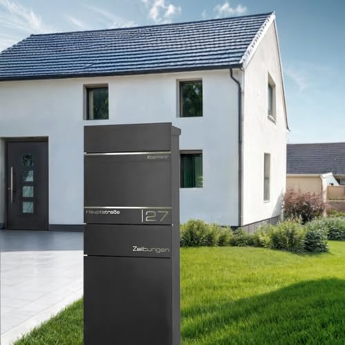 Metzler Standbriefkasten anthrazit RAL 7016 - Wetterfest mit Namensschild & Zeitungsfach | Perfekt für jeden Außenbereic