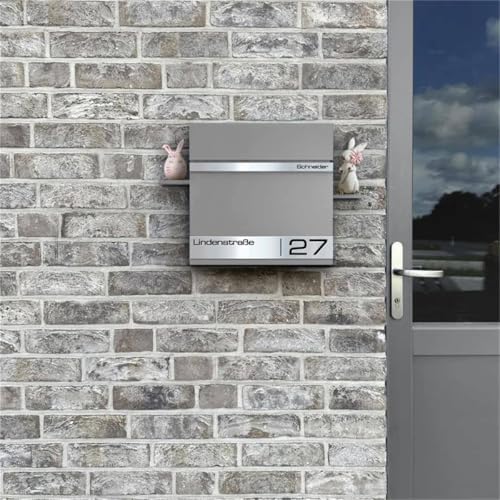 Metzler Briefkasten Anthrazit mit Zeitungsfach - personalisierter Wandbriefkasten aus massivem Stahl | Modell Stencil 2