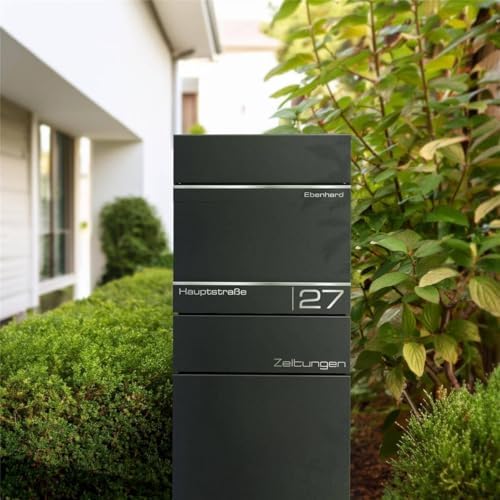 Metzler Standbriefkasten anthrazit RAL 7016 - Wetterfest mit Namensschild & Zeitungsfach | Perfekt für jeden Außenbereic