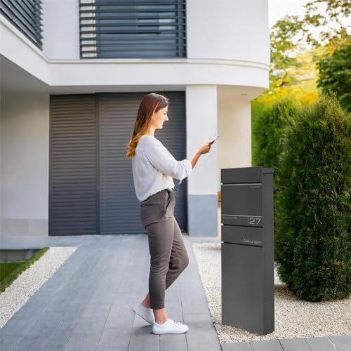 Metzler Standbriefkasten anthrazit RAL 7016 - Wetterfest mit Namensschild & Zeitungsfach | Perfekt für jeden Außenbereic