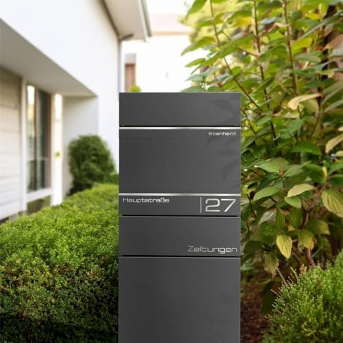 Metzler Standbriefkasten anthrazit RAL 7016 - Wetterfest mit Namensschild & Zeitungsfach | Perfekt für jeden Außenbereic