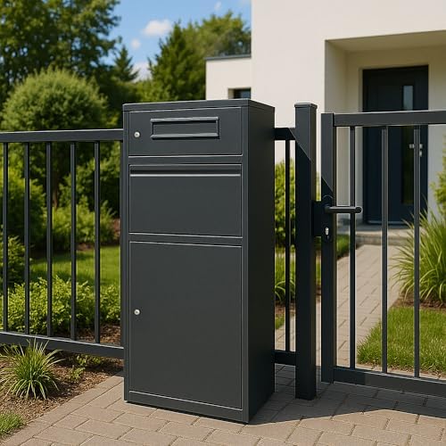 Sillar Paketbriefkasten anthrazit mit Schlüssel – Wetterfester Standbriefkasten für große Post und Pakete draußen (112,3