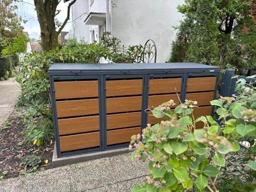 Mülltonnenbox 4er für 120 Liter | Golden Oak | Wetterfeste Mülltonnenverkleidung für den Garten