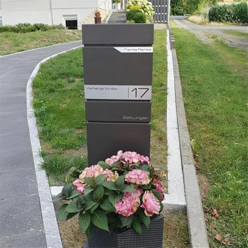 Metzler Standbriefkasten anthrazit RAL 7016 - Wetterfest mit Namensschild & Zeitungsfach | Perfekt für jeden Außenbereic
