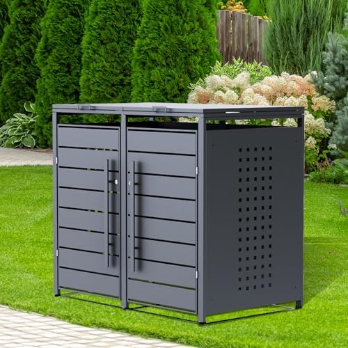 CHOSHOME Mülltonnenbox 4er - Wetterfester & abschließbarer Stahl für 4 Mülltonnen im Garten, erweiterbar, Anthrazit
