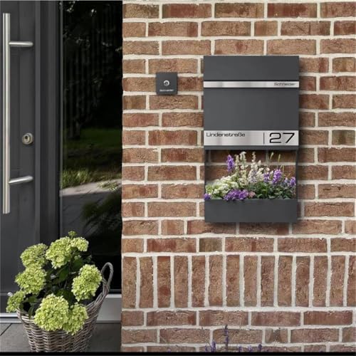 Metzler Briefkasten Anthrazit mit Zeitungsfach - personalisierter Wandbriefkasten aus massivem Stahl | Modell Stencil 2