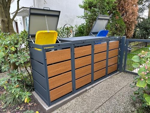 Mülltonnenbox 4er für 120 Liter | Golden Oak | Wetterfeste Mülltonnenverkleidung für den Garten
