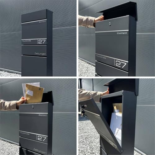 Metzler Standbriefkasten anthrazit RAL 7016 - Wetterfest mit Namensschild & Zeitungsfach | Perfekt für jeden Außenbereic